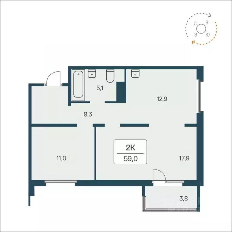 2-к кв. Новосибирская область, Новосибирск Кедровая ул., 80/1 (59.1 м) - Фото 0