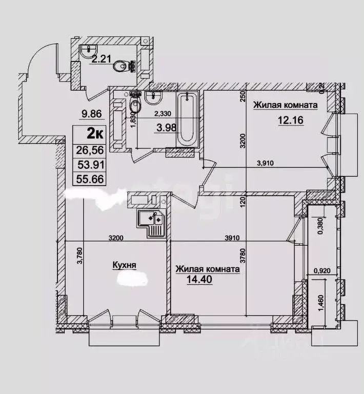 2-к кв. Новосибирская область, Новосибирск Фабричная ул., 65/1 (55.0 ... - Фото 0