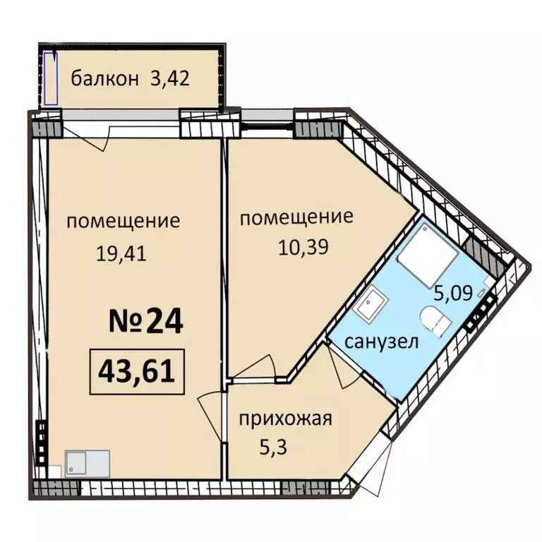 2-к кв. Калининградская область, Балтийск  (43.61 м) - Фото 0