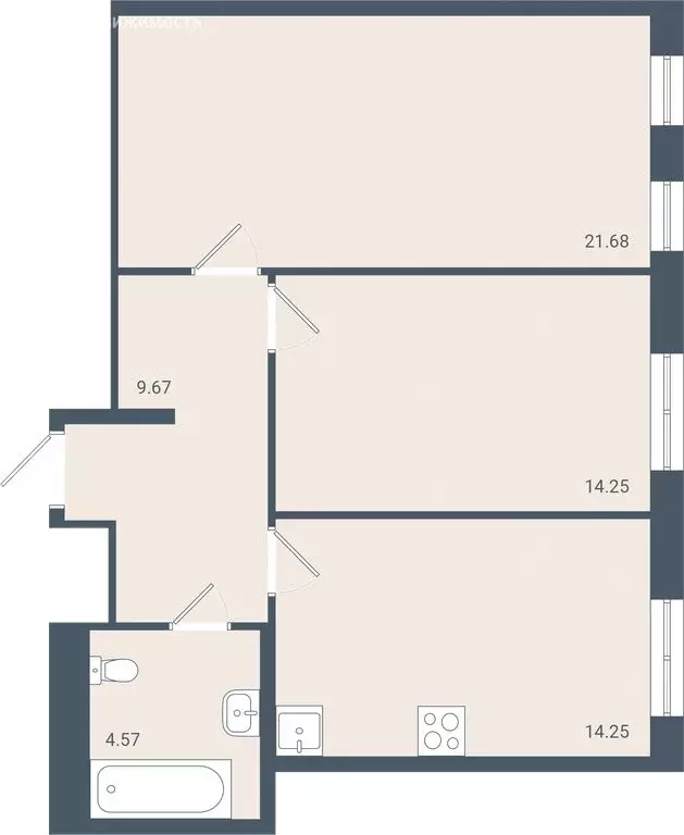 2-комнатная квартира: Батайск, улица Крупской, 5Б (64.2 м) - Фото 0