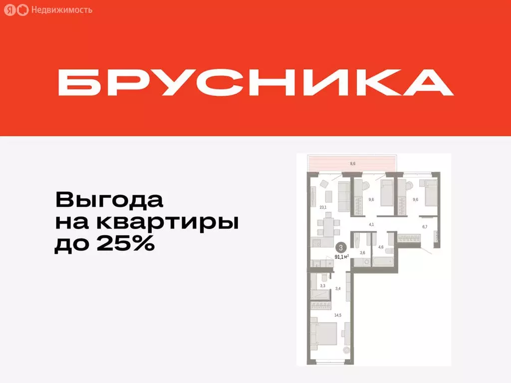 3-комнатная квартира: Тюмень, жилой комплекс На Минской (91.05 м) - Фото 0