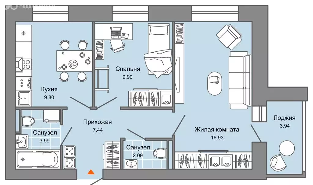 1-комнатная квартира: Киров, микрорайон Урванцево, ЖК Знак (32 м) - Фото 0