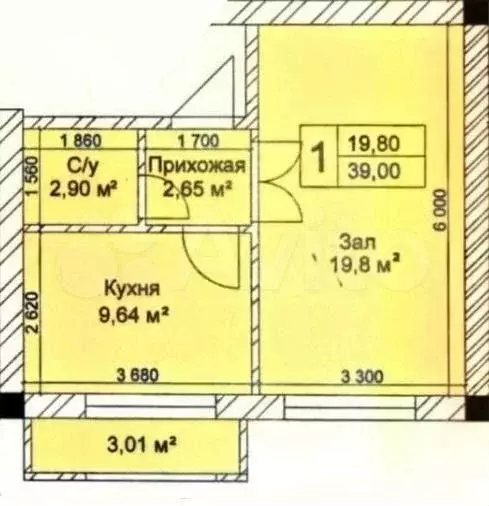 1-к. квартира, 39 м, 2/4 эт. - Фото 0