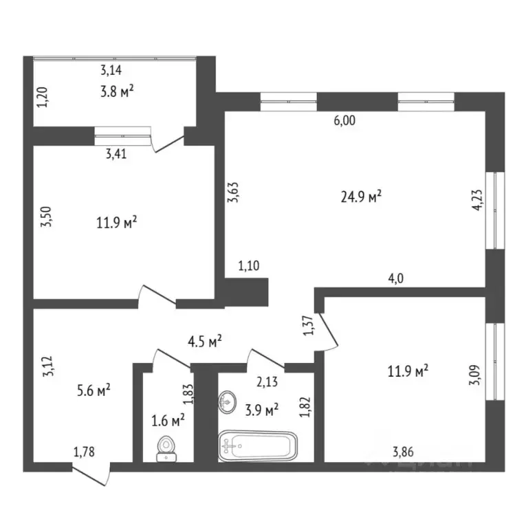 2-к кв. Тюменская область, Тюмень ул. Братьев Бондаревых, 5 (68.0 м) - Фото 2