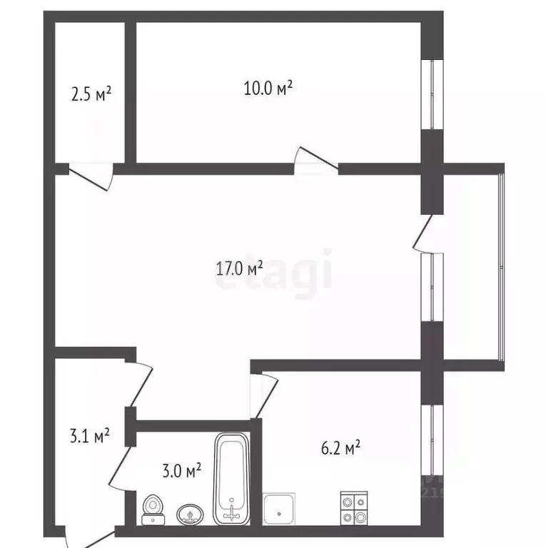 2-к кв. Архангельская область, Вычегодский рп ул. Гагарина, 7 (44.5 м) - Фото 2