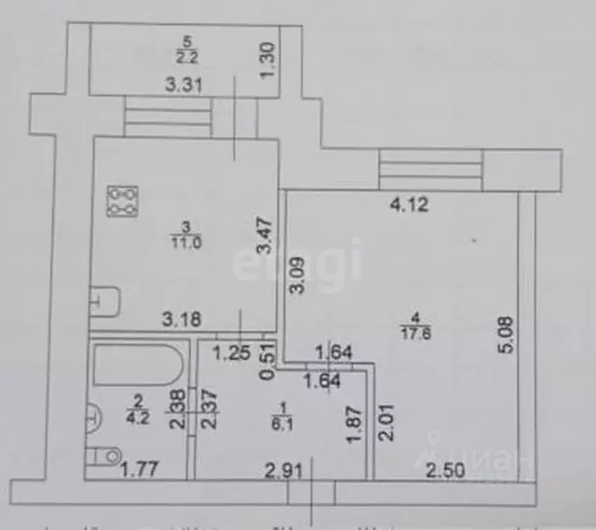 1-к кв. Татарстан, Зеленодольск просп. Строителей, 18Б (40.2 м) - Фото 2