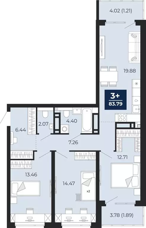 3-комнатная квартира: Тюмень, Арктическая улица, 16 (83.79 м) - Фото 0
