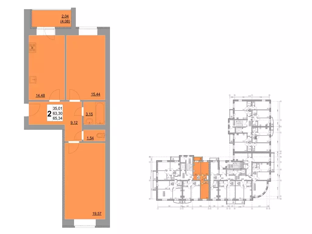 2-к квартира, 65.04 м - Фото 0