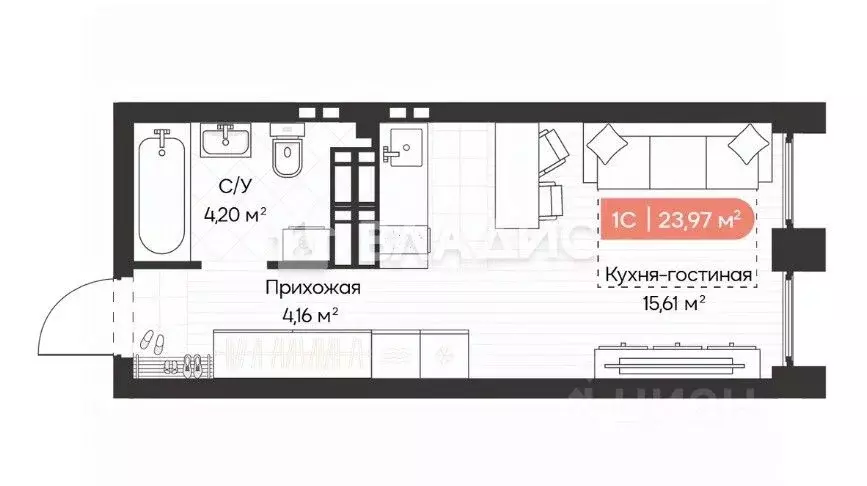 Студия Новосибирская область, Новосибирск Ленинградская ул., 340 (24.4 ... - Фото 1