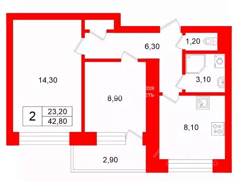 2-к кв. Санкт-Петербург просп. Ветеранов, 87 (42.8 м) - Фото 2