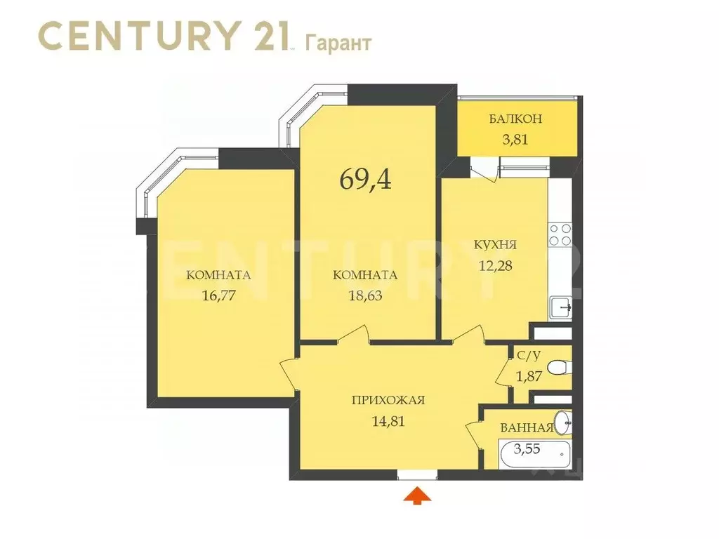 2-к кв. Санкт-Петербург Дунайский просп., 23 (69.4 м) - Фото 1