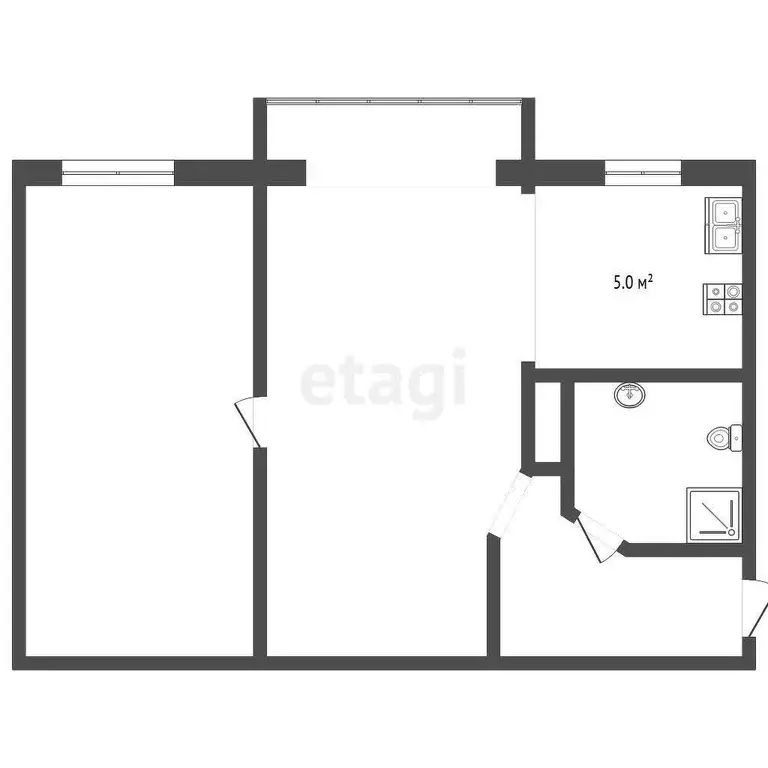 Квартира, 2 комнаты, 43.4 м - Фото 1