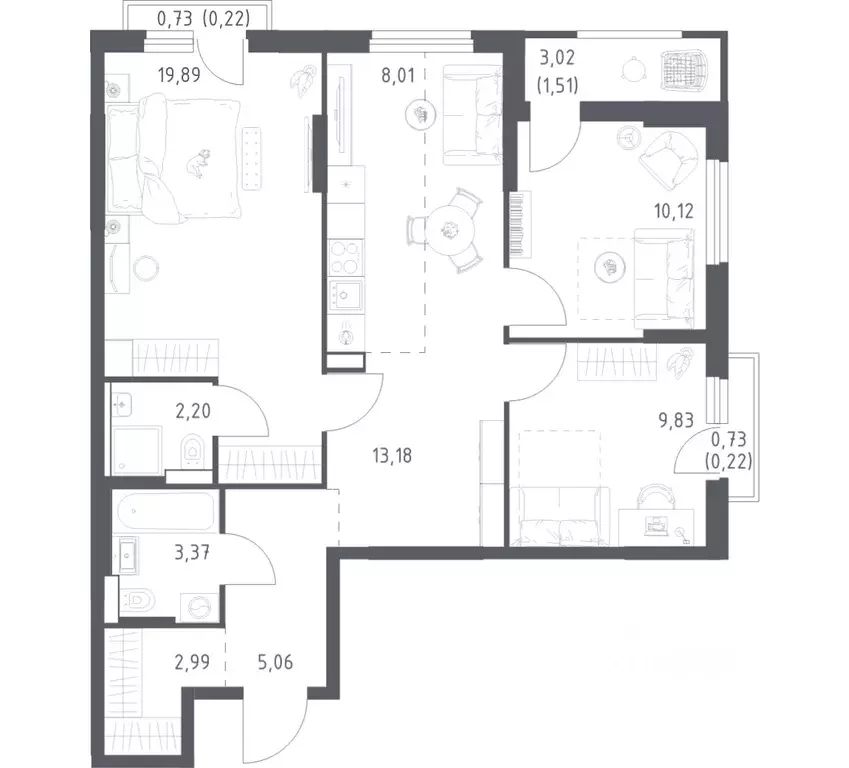 3-к кв. Башкортостан, Уфа ул. Минигали Губайдуллина, 8к9 (76.6 м) - Фото 1