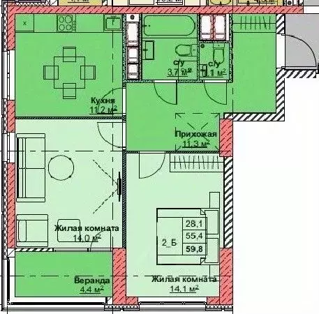2-к кв. Приморский край, Владивосток Каштановая ул., 17/1 (59.8 м) - Фото 1