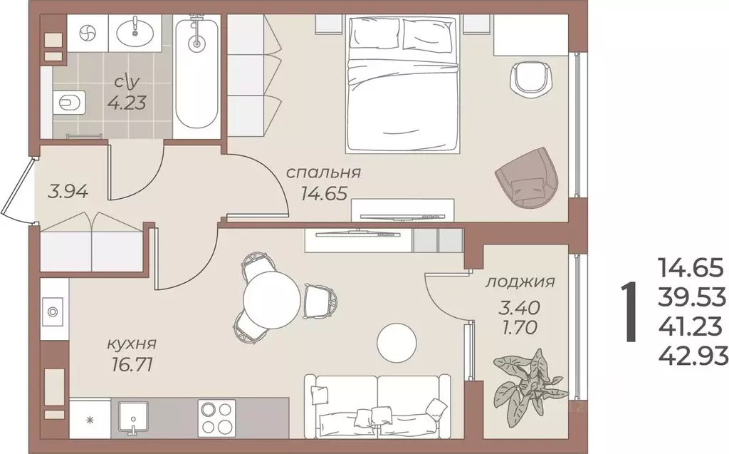 1-к кв. Калининградская область, Балтийск  (42.93 м) - Фото 1