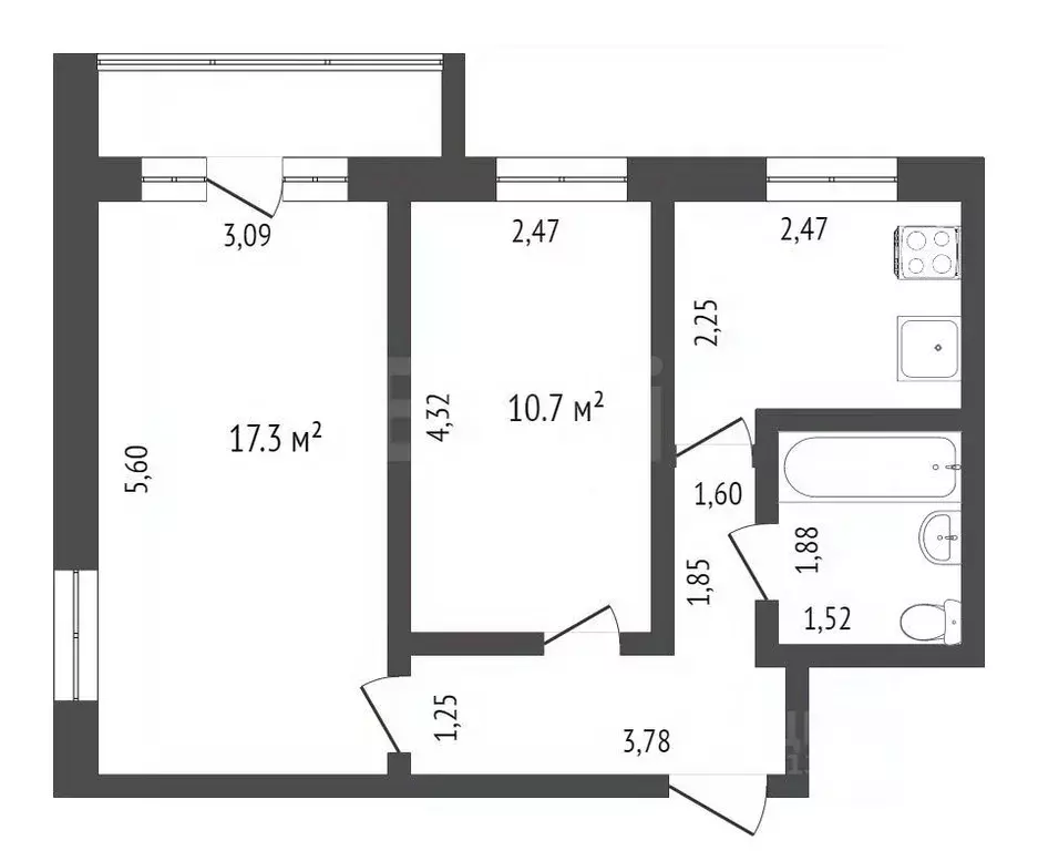 2-к кв. Тюменская область, Тюмень ул. Пермякова, 14 (44.0 м) - Фото 2
