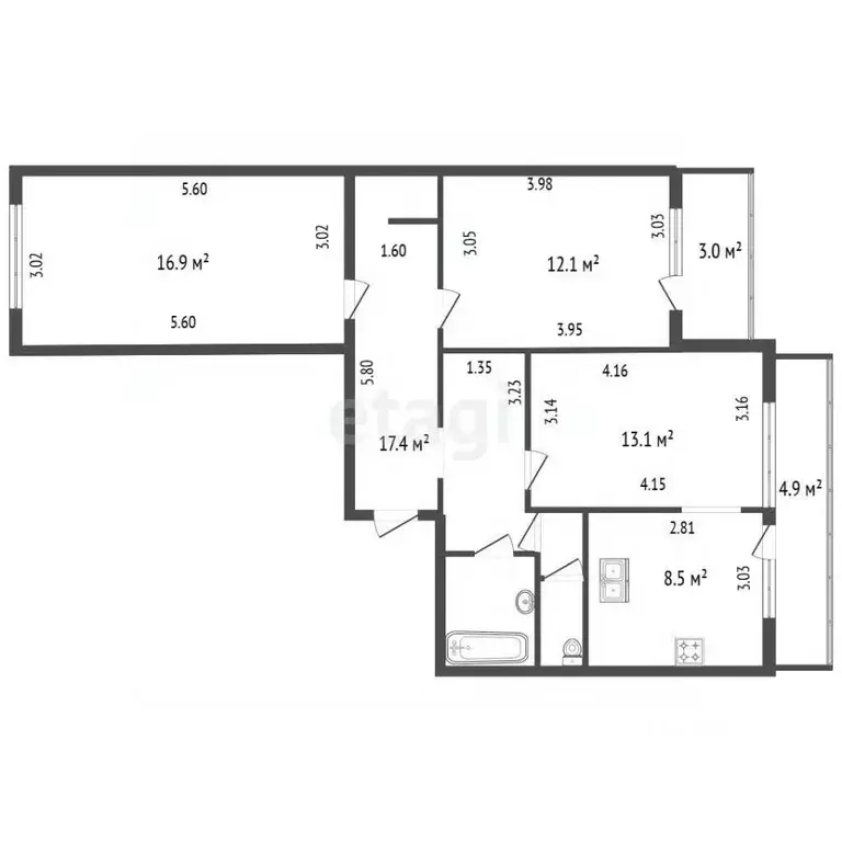 3-к кв. Санкт-Петербург ул. Щербакова, 3К1 (72.0 м) - Фото 2