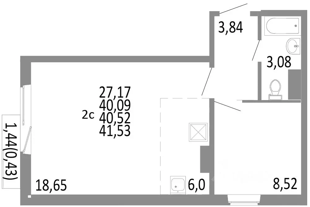 2-к кв. Челябинская область, Челябинск ул. Блюхера, 125Б (40.52 м) - Фото 0