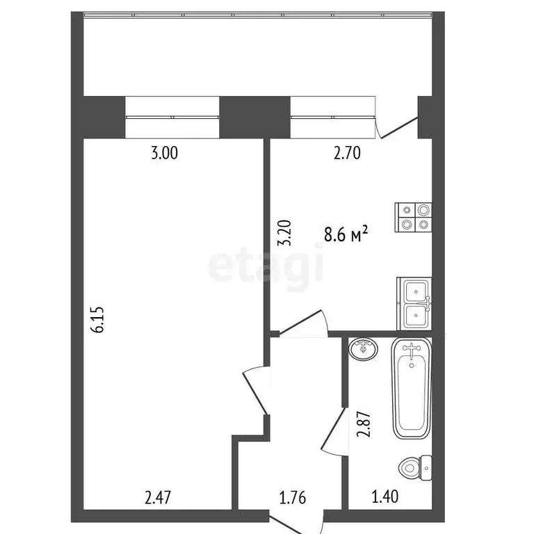 Квартира, 1 комната, 34.9 м - Фото 1