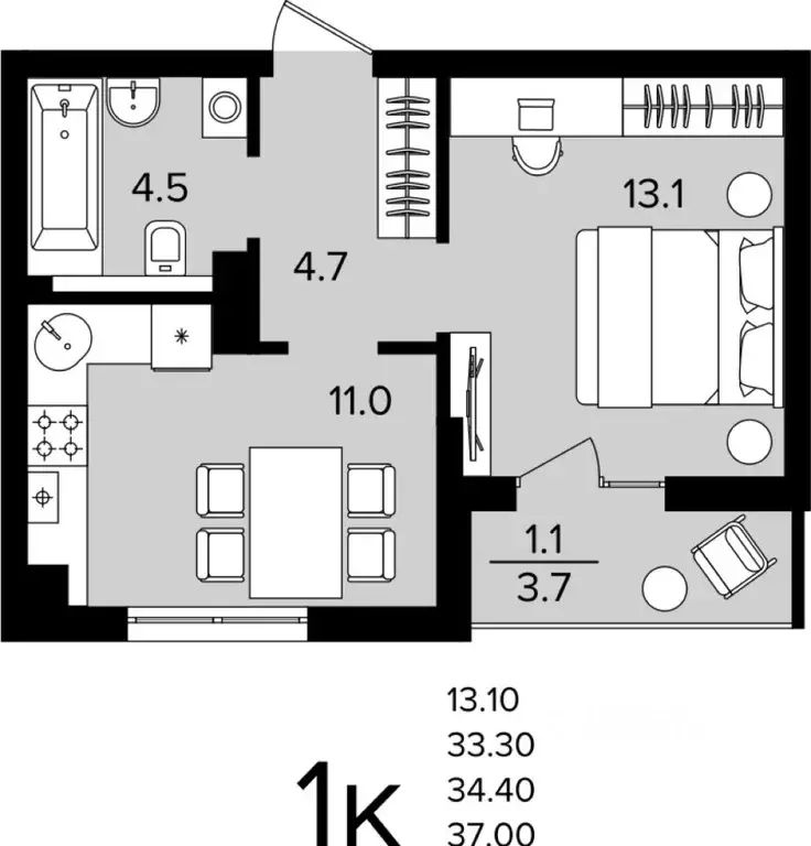 1-к кв. Калининградская область, Гурьевский муниципальный округ, пос. ... - Фото 1