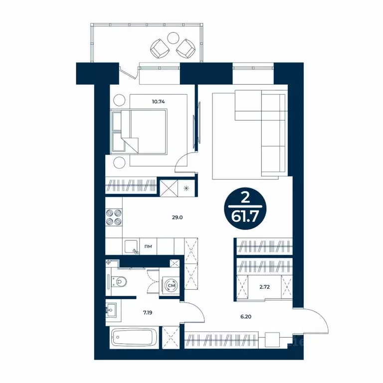 1-к кв. Хакасия, Абакан ул. Арбан, 22 (61.7 м) - Фото 1