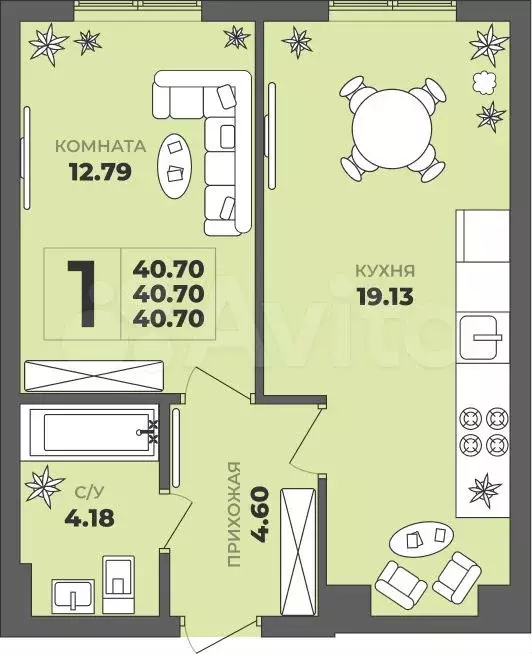 1-к. квартира, 40,7 м, 1/8 эт. - Фото 1