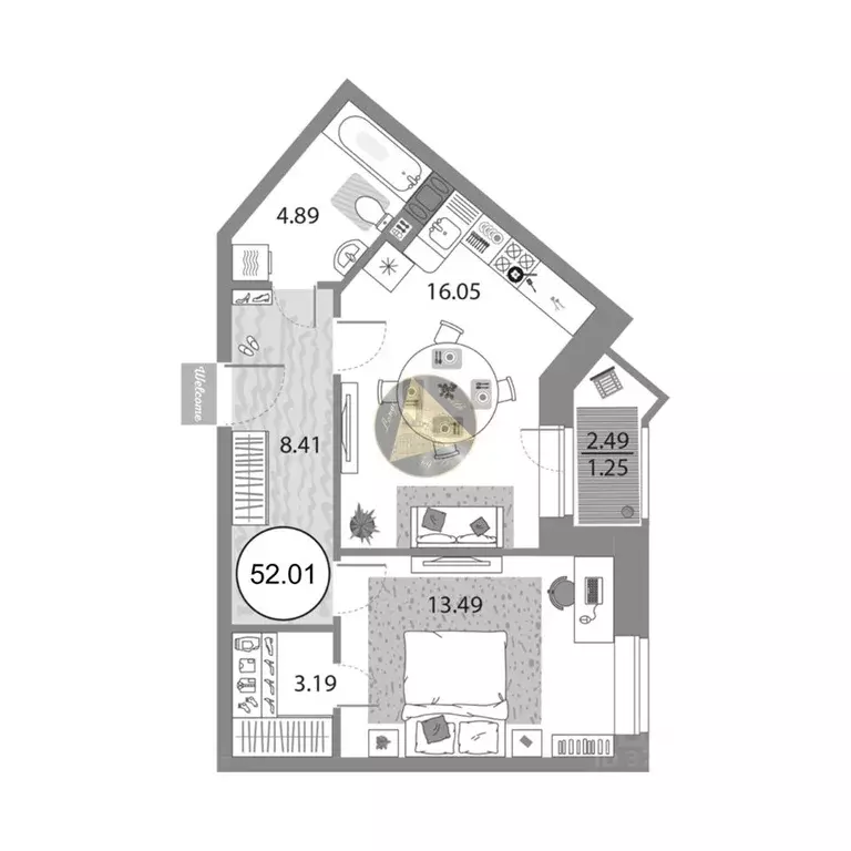 1-к кв. Санкт-Петербург просп. Авиаконструкторов, 54 (52.01 м) - Фото 1