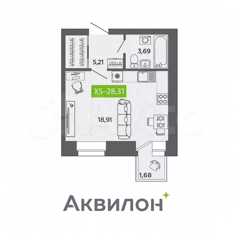Квартира-студия, 28,3 м, 4/9 эт. - Фото 0