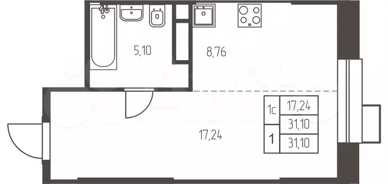 Квартира-студия, 31,1 м, 11/25 эт. - Фото 0