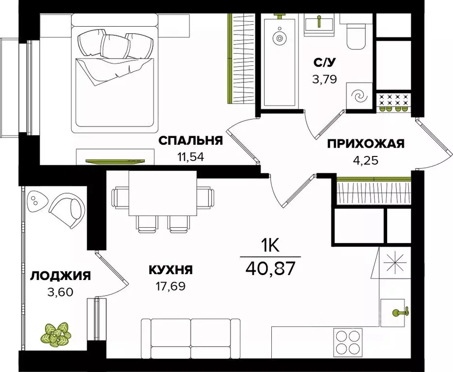 1-к кв. Тульская область, Тула  (40.87 м) - Фото 0