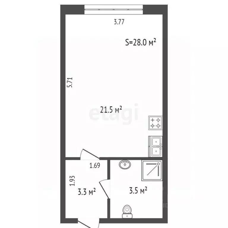 Студия Санкт-Петербург ул. Хошимина, 16А (28.3 м) - Фото 1