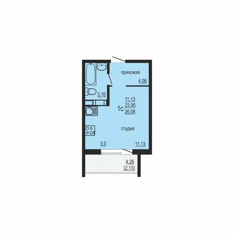 Квартира-студия: Западный, улица Дружбы, 6 (26.08 м) - Фото 0
