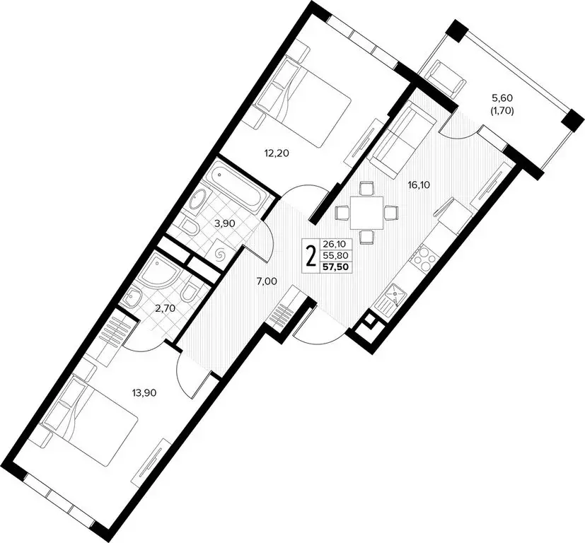 2-комнатная квартира: село Сукко, жилой комплекс Кипарис (57.5 м) - Фото 1