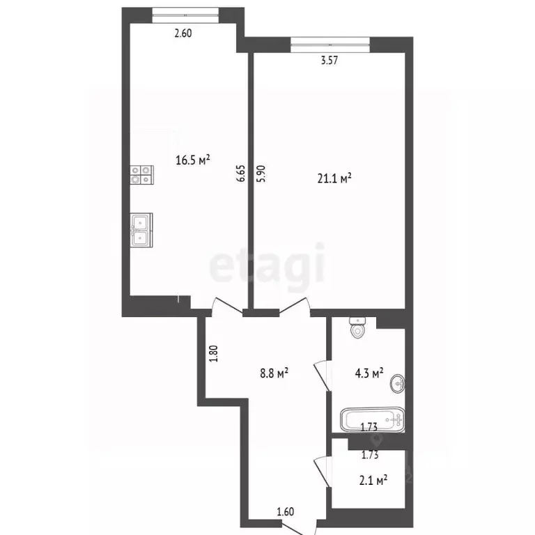 1-к кв. Севастополь ул. Генерала Крейзера, 10к2 (53.5 м) - Фото 2