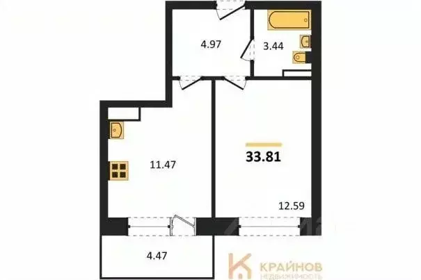 1-к кв. Воронежская область, Воронеж Московский просп., 66 (33.81 м) - Фото 0