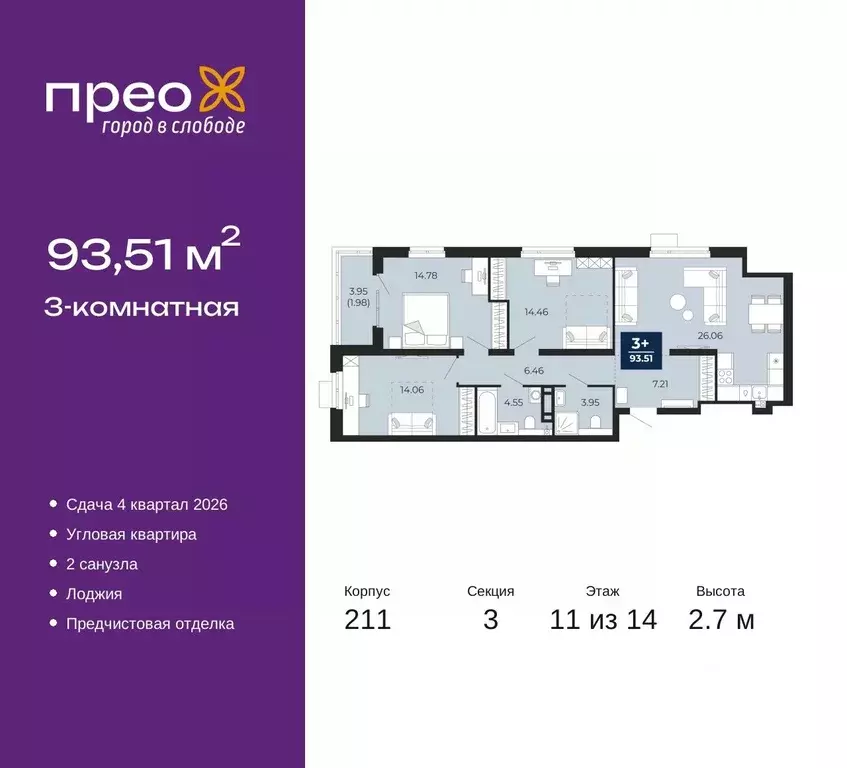 3-к кв. Тюменская область, Тюмень ул. Арктическая, 6 (93.51 м) - Фото 0