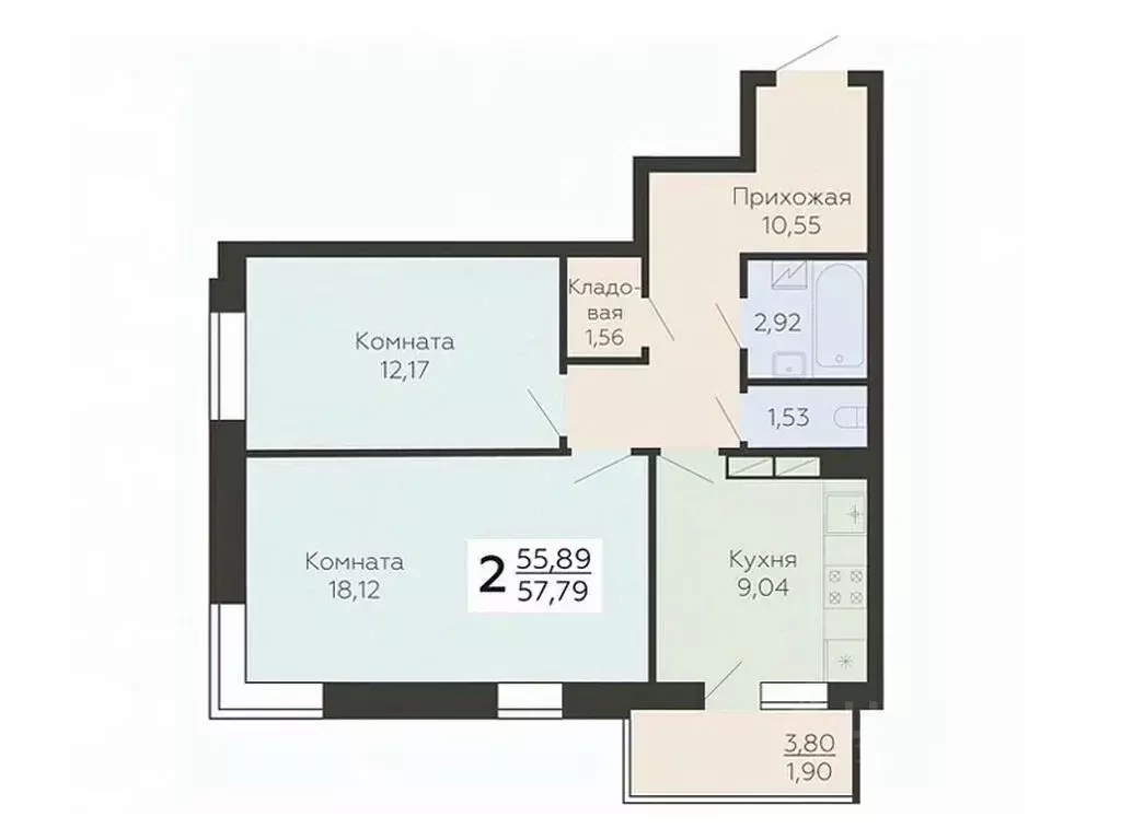 2-к кв. Воронежская область, Воронеж Ленинградская ул., 118А (57.79 м) - Фото 0