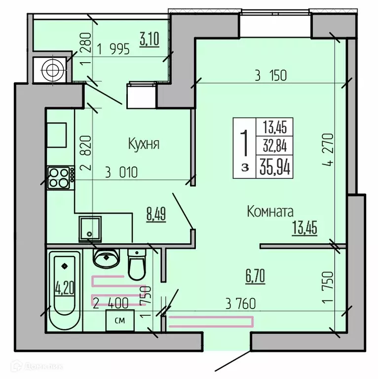 Продаётся 1-к квартира, 35.94 м - Фото 1