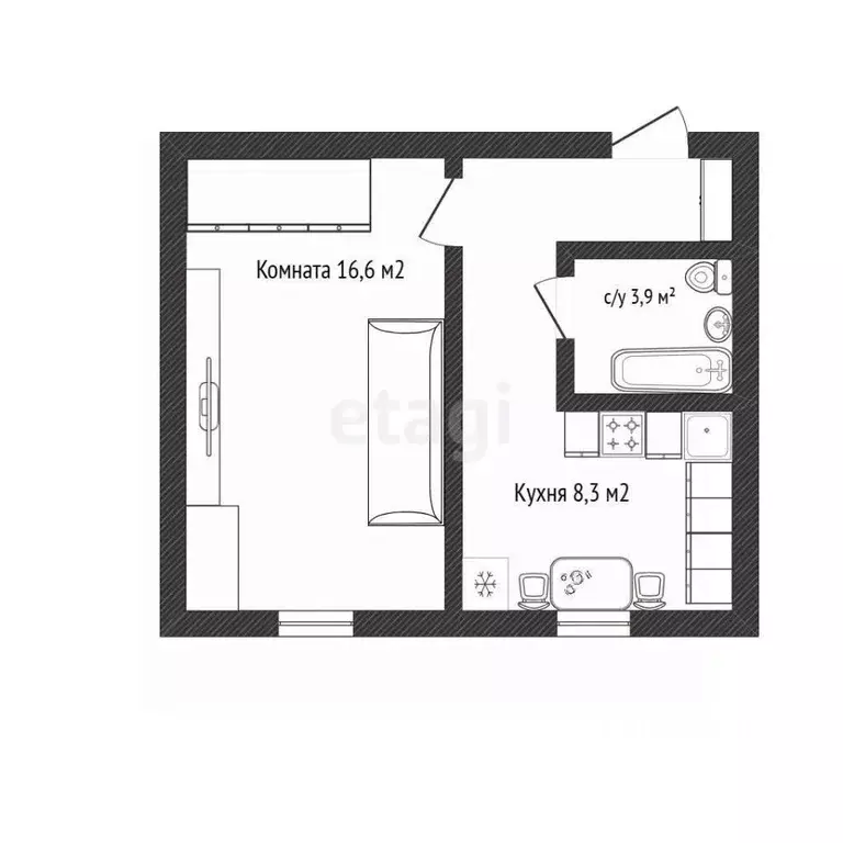 1-к кв. Белгородская область, Белгород Донецкая ул., 83Ж (34.8 м) - Фото 2