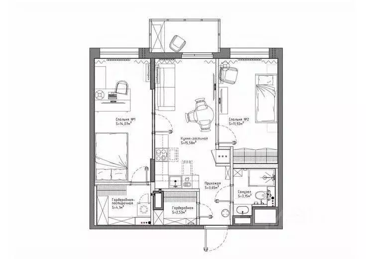 3-к кв. Тульская область, Тула Рязанская ул., 32к3 (65.0 м) - Фото 2