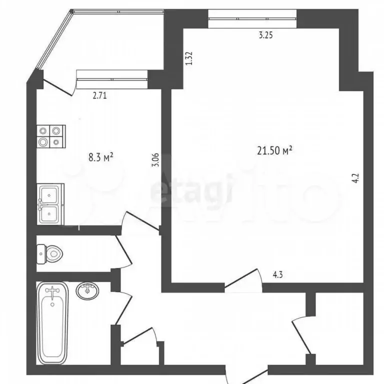 1-к. квартира, 46 м, 5/5 эт. - Фото 0