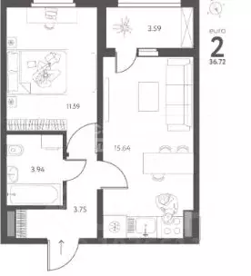 2-к кв. Липецкая область, Липецк ул. Перова (36.72 м) - Фото 1