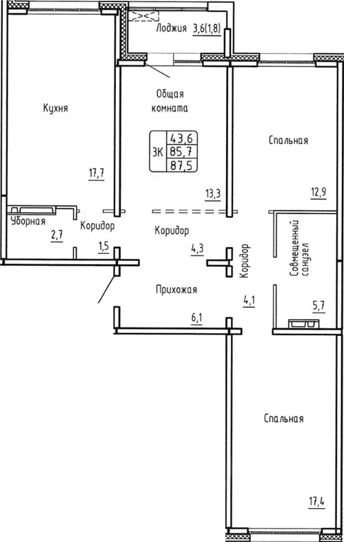 3-к кв. Новосибирская область, Новосибирск  (85.7 м) - Фото 0