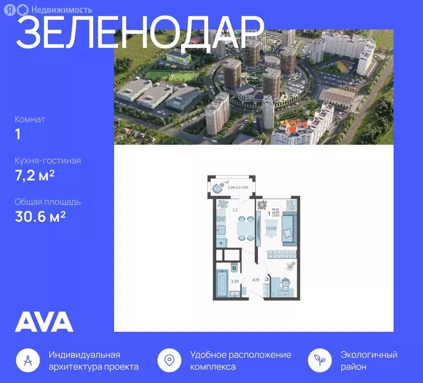 1-комнатная квартира: Краснодар, 3-я Трудовая улица, 1 (30.6 м) - Фото 0