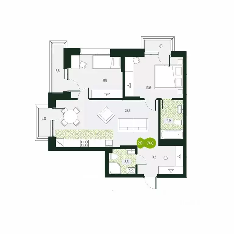 3-к кв. Забайкальский край, Чита Каштакский мкр,  (74.07 м) - Фото 1