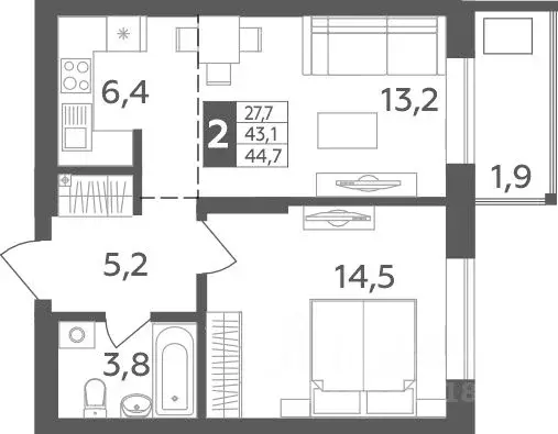 2-к кв. Башкортостан, Уфа ул. Орджоникидзе, 34 (44.7 м) - Фото 0