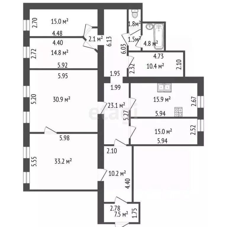 5-к кв. Санкт-Петербург Кирочная ул., 8Б (186.2 м) - Фото 2