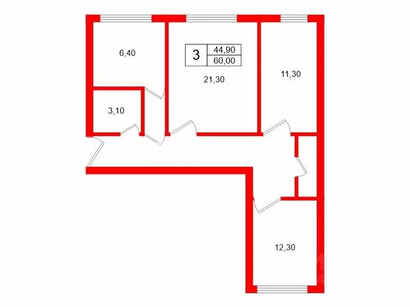 3-к кв. Санкт-Петербург просп. Шаумяна, 69 (60.0 м) - Фото 1