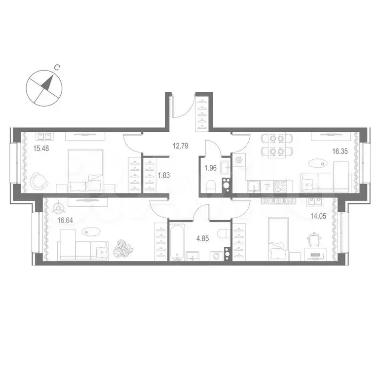 3-к. квартира, 84 м, 7/11 эт. - Фото 0