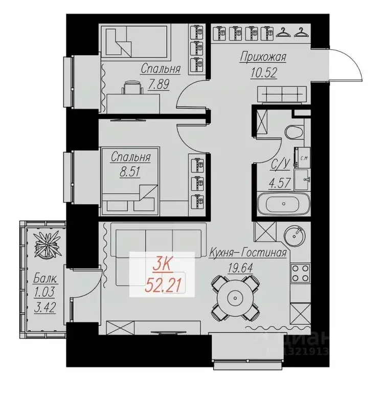 2-к кв. Красноярский край, Красноярск Семафорная ул., 441а (52.21 м) - Фото 0